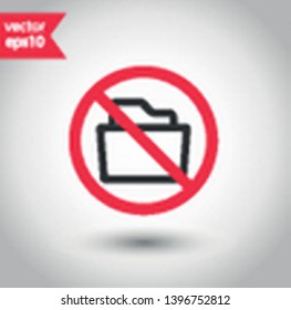 No folder icon. Forbidden file icon. No folder vector sign. Folders prohibited vector icon. Warning, caution, attention, restriction flat sign design. Do not open folder sign