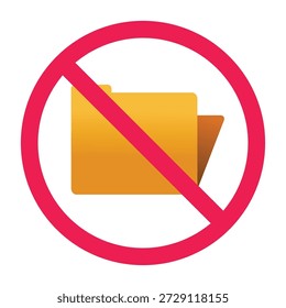 No folder sign, forbidden folder sign, folder prohibited symbol, do not use folder icon, vector illustration