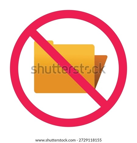 No folder sign, forbidden folder sign, folder prohibited symbol, do not use folder icon, vector illustration