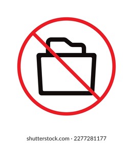 No folder vector icon. Forbidden file icon. No folder flat sign design. Folders prohibited vector icon. Warning, caution, attention, restriction label ban. Do not open folder symbol pictogram