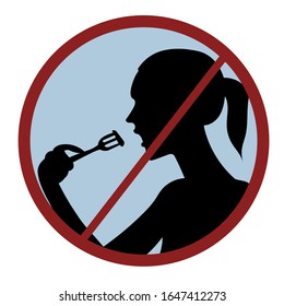 No food allowed, do not eat food. Girl with fork