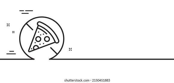 No food allowed line icon. Salami pizza sign. Forbidden food symbol. Minimal line illustration background. Prohibit food line icon pattern banner. White web template concept. Vector