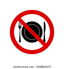 No food allowed prohibition sign. No symbol, do not sign, circle backslash symbol, nay, prohibited symbol, dont do it symbol isolated on white. Vector illustration.