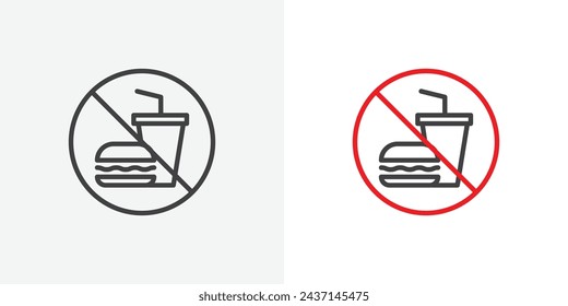 No Se Permite Comida Signo De Línea Aislada Icono Estilo Diseño. Ilustración vectorial simple