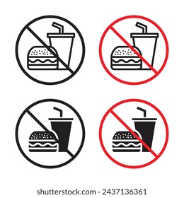 No Food Allowed Sign Vector Icon Set. Consumption Restriction Emblem vector symbol for UI design.