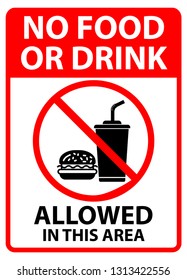 No Food Allowed Symbol, No Eating, No Food Or Drink Area Sign, Food And Drink Prohibition Sign