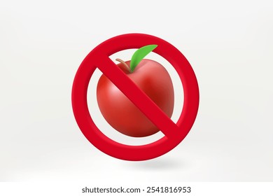 No food concept with crossed apple in the circle. 3d vector illustration