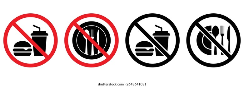 No Food or Drink Allowed Icon Set – Flat Vector Prohibited Symbols for Public Places