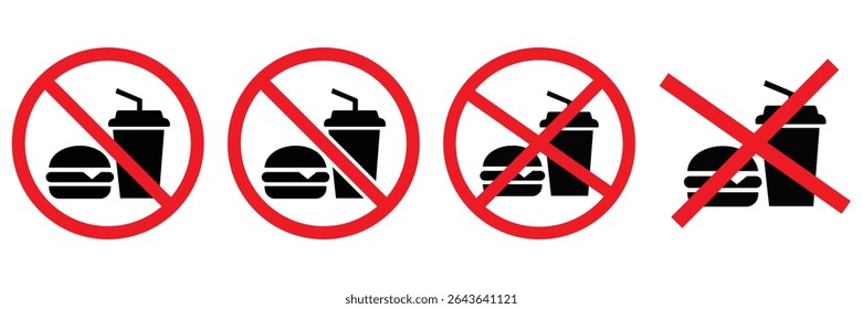 No Food or Drink Allowed Icon Set – Flat Vector Prohibited Symbols for Public Places