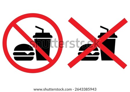 No Food or Drink Allowed Icon Set – Flat Vector Prohibited Symbols for Public Places