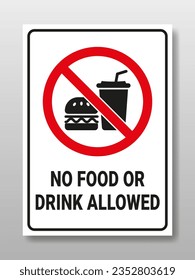 No food or drink allowed sign. Forbidden to bring food and drink. Design for sticker or placards.