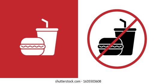 No food and Drink allowed symbol, isolated on Red & white background. 