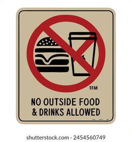 No food and drink allowed symbol, isolated on cream-colored background. Prohibition sign. with not permission from outside the food and drink.