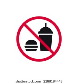 No food or drink prohibited sign, forbidden modern round sticker, vector illustration.