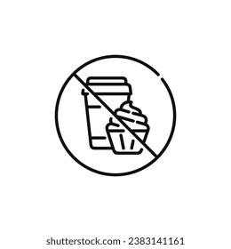 No food and drinks allowed line icon symbol. No eating line icon isolated on white background