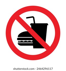 NO FOOD OR DRINKS ALLOWED sign. Editable isolated EPS 10 vector graphic. Ideal for poster, wall art, postcard, apparel print.