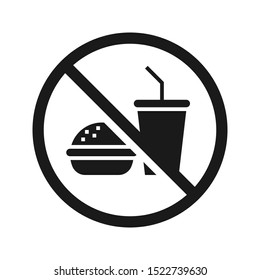 No food no drinks sign. High quality prohibition sign isolated on white. City public signs. Monochrome, one color, in one paint, black and white.