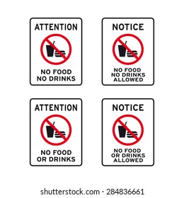 No Food No Drinks Sign Vector Set