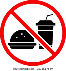no food icon.  do not drink symbol. Prohibition of eating and drinking.  prohibited sign. Junk food not allowed inside
