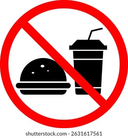 sem ícone de comida. não beba símbolo. Proibição de comer e beber. sinal proibido. Comida de lixo não permitida no interior