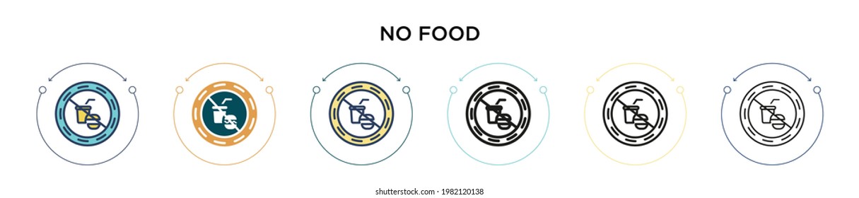 No food icon in filled, thin line, outline and stroke style. Vector illustration of two colored and black no food vector icons designs can be used for mobile, ui, web