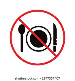 No food icon. Forbidden eat icon. No dinner vector sign. Prohibited eating vector icon. Warning, caution, attention, restriction flat sign design. Do not eat icon. No breakfast symbol pictogram