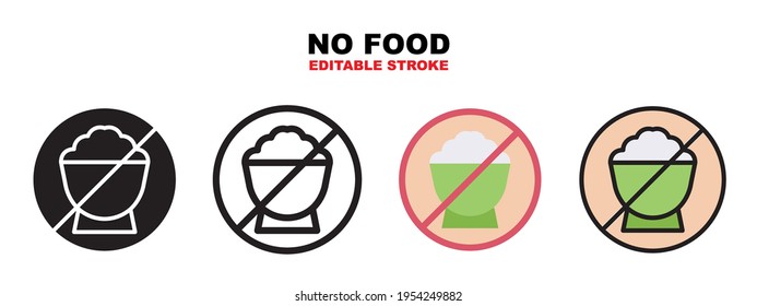 No Food icon set with different styles. Icons designed in filled, outline, flat, glyph and line colored. Editable stroke and pixel perfect. Can be used for web, mobile, ui and more.