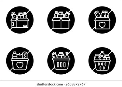 No hay conjunto de iconos de comida, Ilustración vectorial sobre fondo blanco.