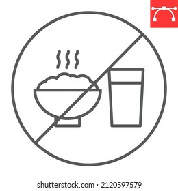 No Food Line Icon, Drink And Ban, No Eating Vector Icon, Vector Graphics, Editable Stroke Outline Sign, Eps 10.