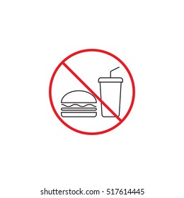 No Food Line Icon, No Eating Red Prohibited Sign, Vector Graphics, A Linear Color Pattern On A White Background, Eps 10.