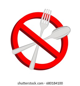 no food prohibition sign fork and spoon inside