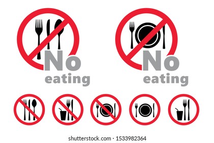 No food sign. Stop, no picnic, no eating or drinks icon. Caution inedible not for human consumption. Do not eat logo. Vector allowed pictogram. No Ban, beverage. Forbidden junk fast food symbol.