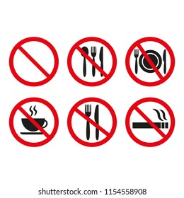 No food and no smoking signs on white background. Vector illustration
