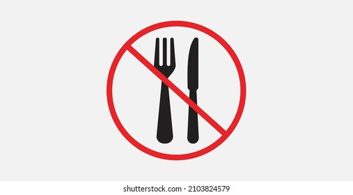 No food or stop eating icon. Fork and knife. Forbidden symbol simple. 