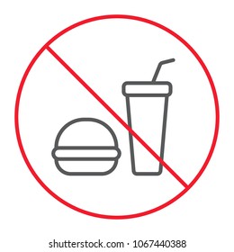 No food thin line icon, prohibition and forbidden, no drink sign vector graphics, a linear pattern on a white background, eps 10.