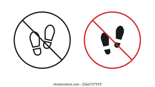 No foot print signs in black outline, solid and colored style