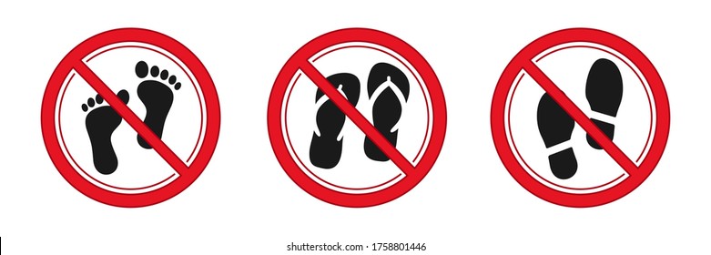 No foot slipper and shoes sign. Red prohibitation signs vector image
