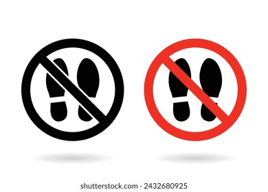 No foot step sign. Remove footwear warning sign. Shoes, sandals and slippers not allowed.