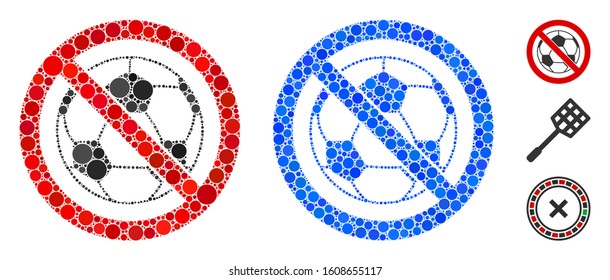 No football mosaic of circle elements in various sizes and color tinges, based on no football icon. Vector circle elements are organized into blue mosaic.