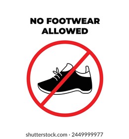 No footwear allowed. No shoes or sandals sign age banner poster design illustration isolated on square white background. Simple flat sign drawing for prints.