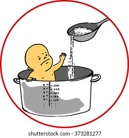No formula! Vector image of a baby refusing formula feeding