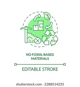 No fossil based materials green concept icon. Climate neutral. Bio based products benefit idea thin line illustration. Isolated outline drawing. Editable stroke. Arial, Myriad Pro-Bold fonts used
