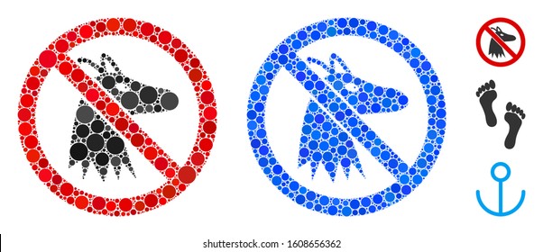 No fox mosaic of small circles in variable sizes and color hues, based on no fox icon. Vector small circles are composed into blue mosaic. Dotted no fox icon in usual and blue versions.