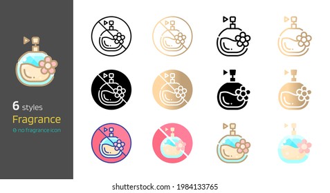 No Fragrance Icon Set. Fragrant Free And Perfume Cosmetics Various Style Collection Vector Illustration