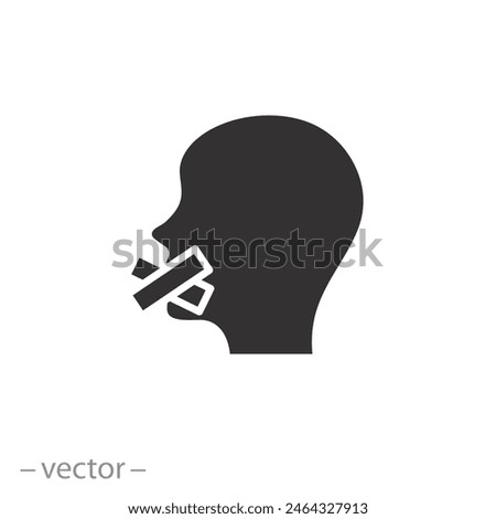 no freedom of speech icon, discrimination or censorship, at person has tape on mouth, infringement right human to speak, violence for people, flat symbol - vector illustration