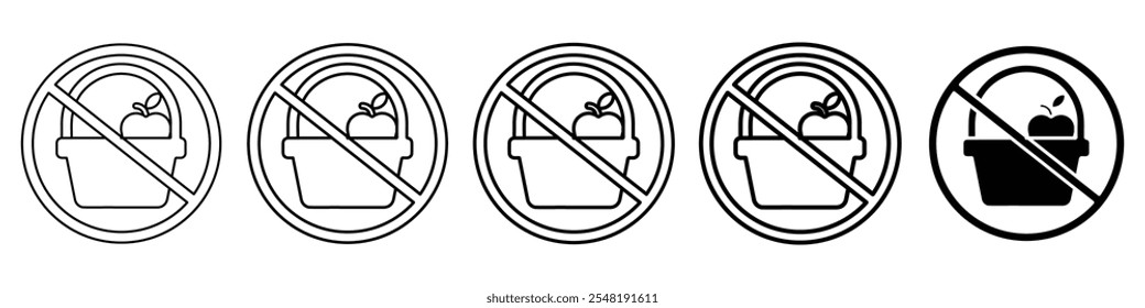sem ícone de cesta de frutas Conjunto de logotipo de linha fina simples