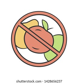 No fruit diet color icon. High fiber and vitamin containing product. Fructose and glucose free dietary food sticker. No vegetables carnivore eating. Keto diet isolated vector illustration