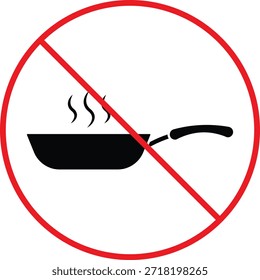 kein Bratpfannensymbol. Verbotszeichen für Küchen. Hackbretter verboten Grafikdesign. Restriktionszeichen für die Zubereitung von Lebensmitteln. Verbotenes Lebensmittelzubereitungszeichen  