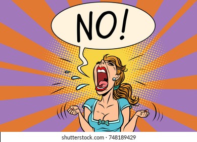 No furious screaming woman. Comic book cartoon pop art retro vector illustration drawing