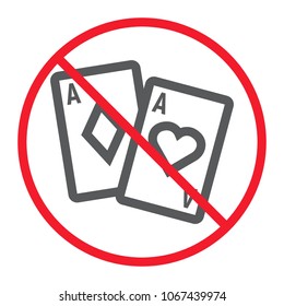 No gambling line icon, prohibition and forbidden, no casino sign vector graphics, a linear pattern on a white background, eps 10.